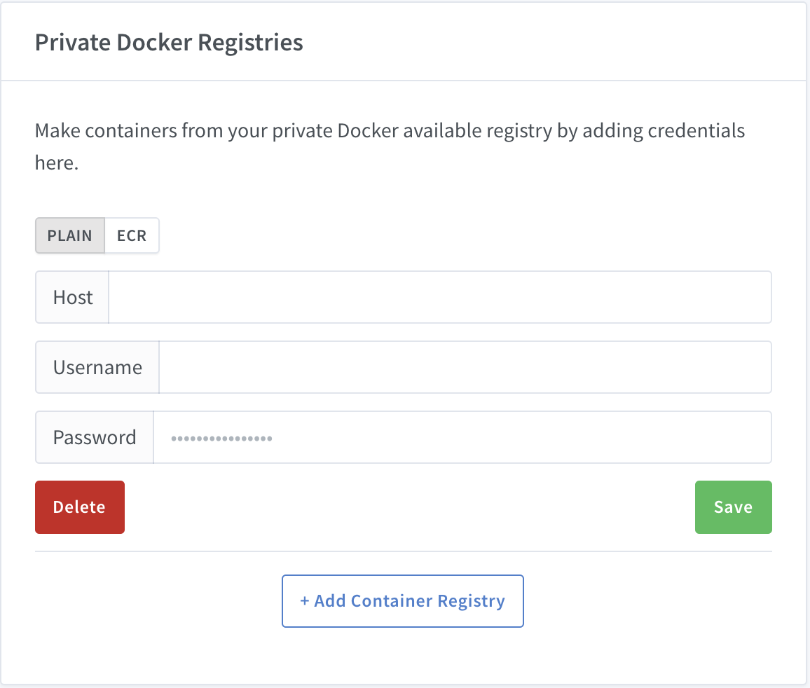 Add an external container registry from the Shipyard Org Settings page